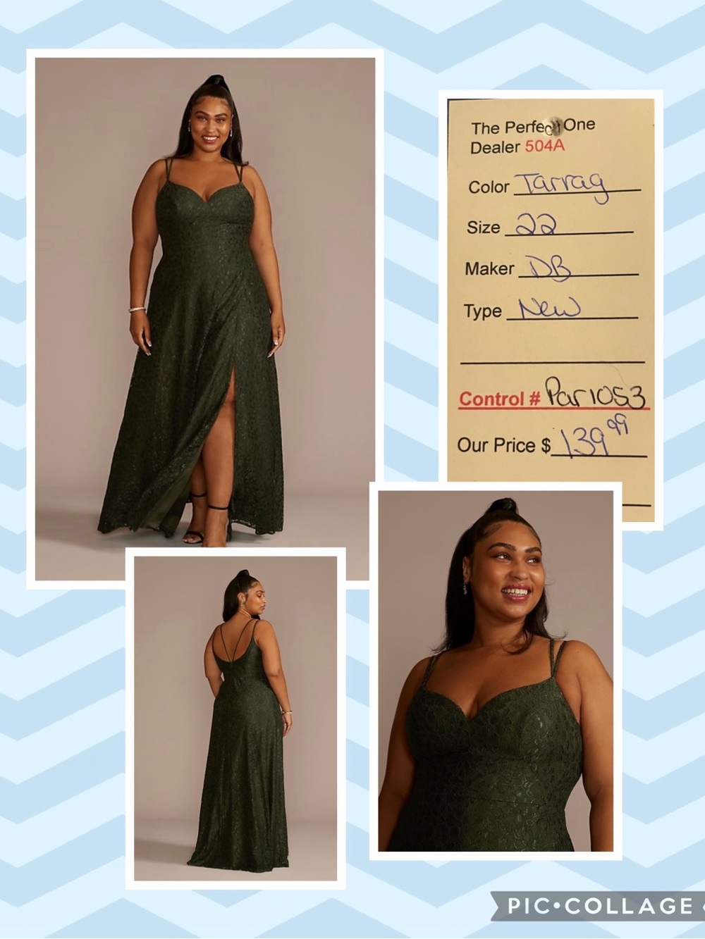 David's Bridal Dark Green Lace Spaghetti-Strap Maxi Dress with Slit